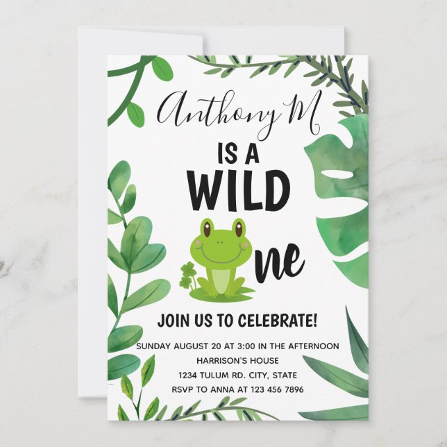 Invitation Wild ONE friendly Grenouille 1er anniversaire (Devant)