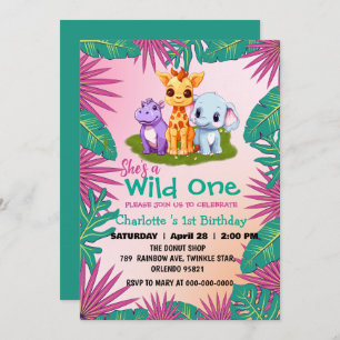 Invitation Wild One Giraffe Hippo jungle 1er Anniversaire ani
