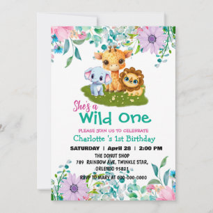 Invitation Wild One Giraffe lion jungle 1er Animaux Anniversa