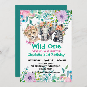 Invitation Wild One Giraffe zèbre jungle 1er Animaux Annivers