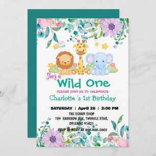 Invitation Wild One Giraffe Zoo jungle 1er Animaux Anniversai