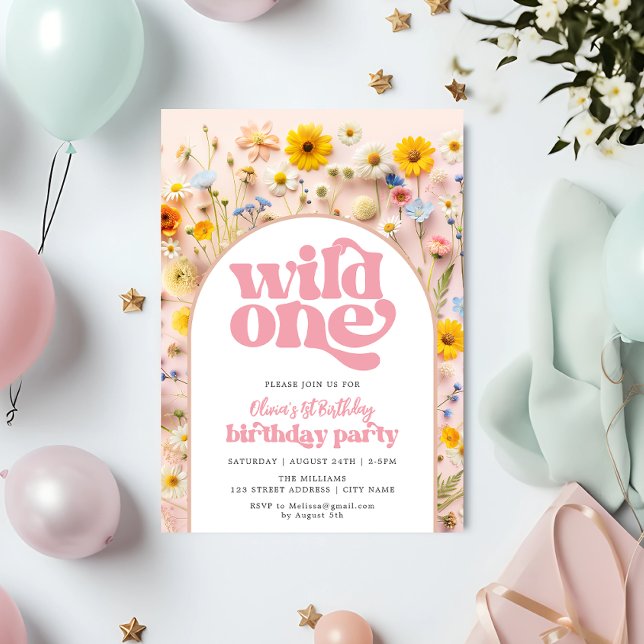 Invitation Wild One Girl 1st Birthday Fleur sauvage (Créateur téléchargé)