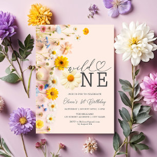 Invitation Wild One Girl Fleur sauvage 1er anniversaire