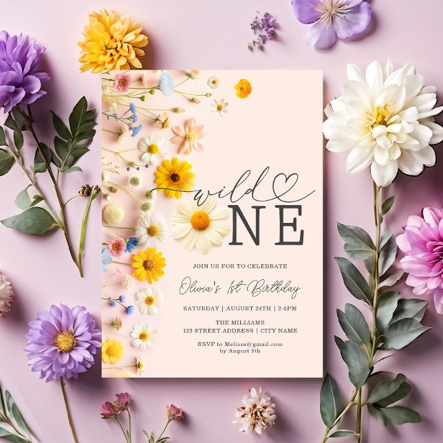 Invitation Wild One Girl Fleur sauvage 1er anniversaire (Créateur téléchargé)