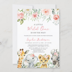 Invitation Wild One Girl Safari Jungle Animaux Baby shower
