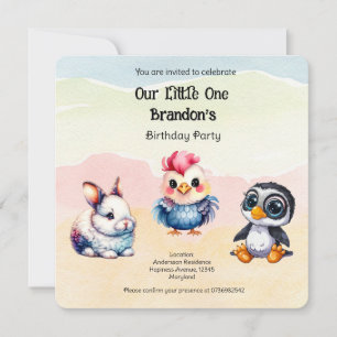 Invitation Wild One Happy Fun Woodland Animaux Aquarelle