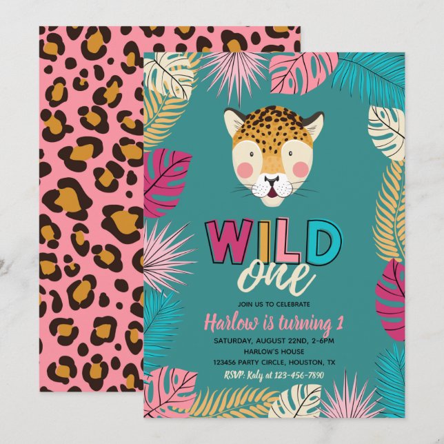 Invitation Wild ONE | Invitations Leopard (Devant / Derrière)