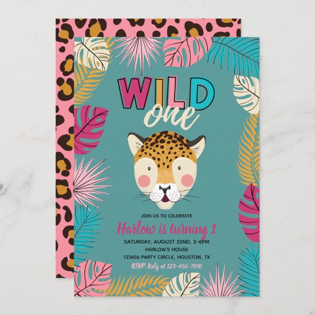 Invitation Wild ONE | Invitations Leopard (Devant / Derrière)