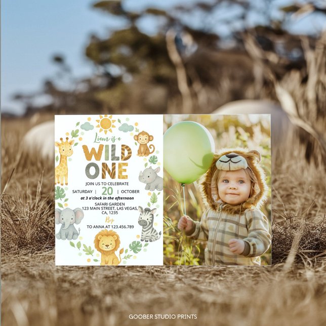 Invitation Wild One Jungle Animals Safari 1st Birthday Photo (Créateur téléchargé)