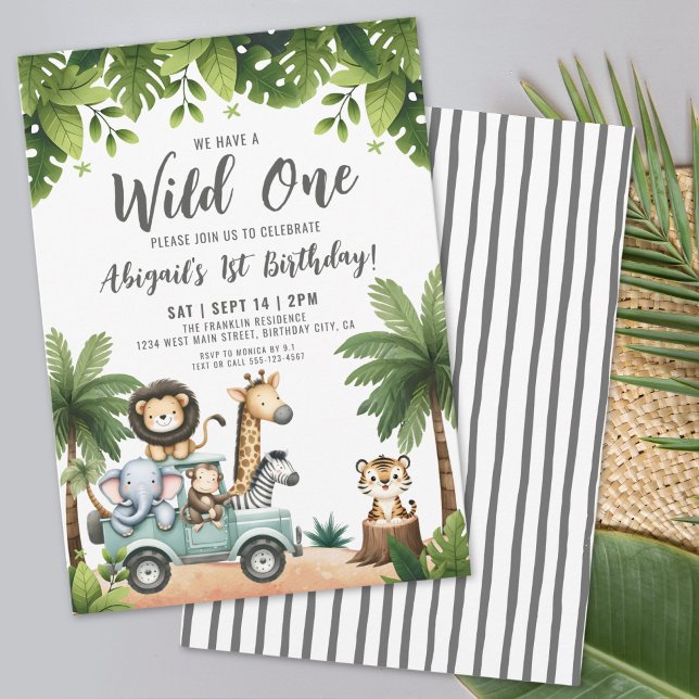 Invitation Wild One Jungle Animaux Safari 1er Anniversaire (Wild One Jungle Safari 1st Birthday Party Invitation)