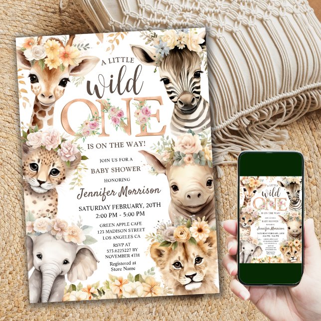 Invitation Wild One Jungle Animaux Safari Baby shower (Créateur téléchargé)