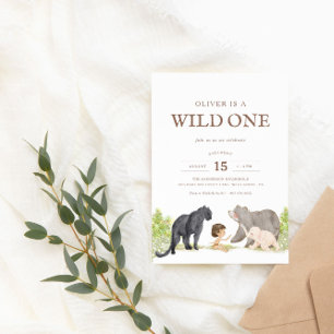 Invitation Wild One - Jungle Friends Woodland Anniversaire