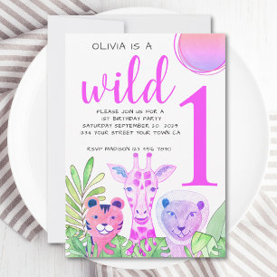Invitation Wild One Jungle Green Girl's 1st Birthday Party