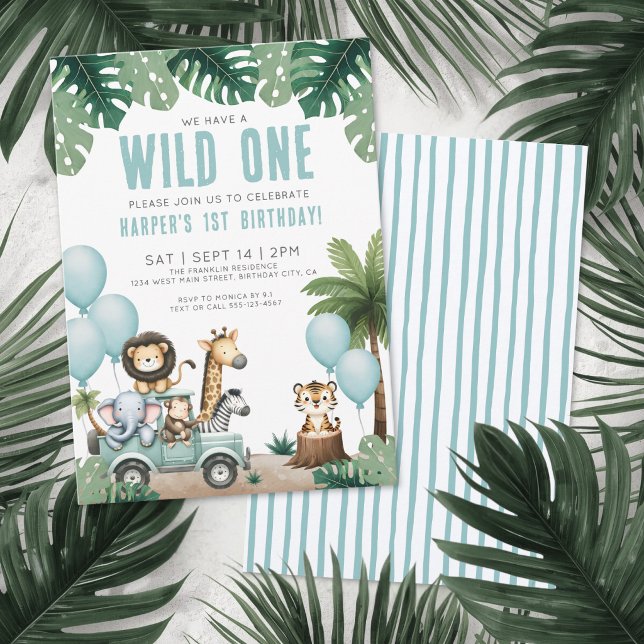 Invitation Wild One Jungle Safari 1st Birthday Party (Wild One Jungle Safari 1st Birthday Party Invitation)