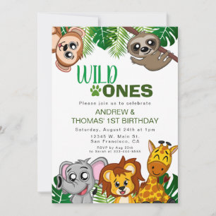 Invitation Wild One Jungle Safari Animal Twins Premier annive