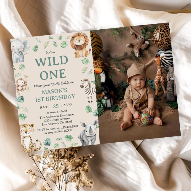 Invitation Wild One Jungle Safari Animals Birthday Photo (Créateur téléchargé)