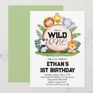 Invitation Wild One Jungle Safari Animaux 1er anniversaire