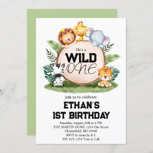 Invitation Wild One Jungle Safari Animaux 1er anniversaire