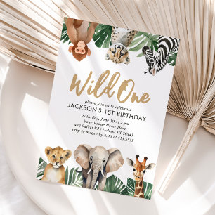 Invitation Wild One Jungle Safari Animaux 1er anniversaire