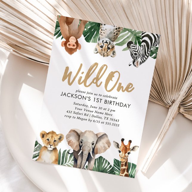 Invitation Wild One Jungle Safari Animaux 1er anniversaire (Créateur téléchargé)
