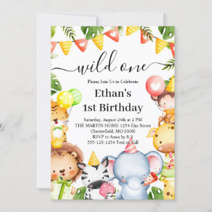 Invitation Wild One Jungle Safari Animaux 1er anniversaire