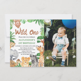 Invitation Wild One Jungle Safari Animaux 1er Anniversaire Ph