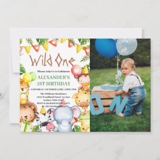 Invitation Wild One Jungle Safari Animaux 1er Anniversaire Ph