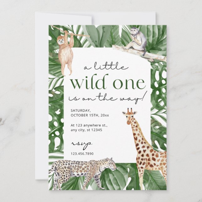 Invitation Wild One Jungle Safari Animaux Baby shower Garçon (Devant)