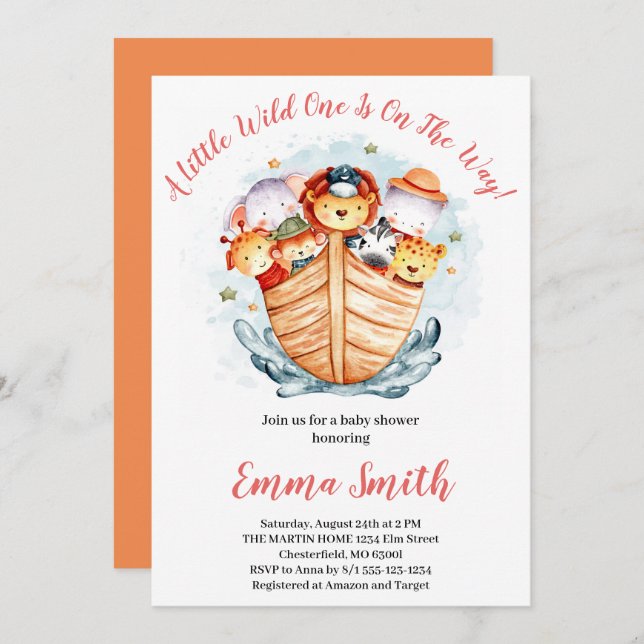 Invitation Wild One Jungle Safari Animaux Expédier Baby showe (Devant / Derrière)