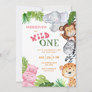 Invitation Wild One Jungle Safari Anniversaire Fille