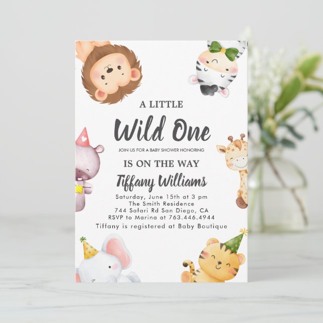 Invitation Wild One Jungle Safari Baby Shower Party (Debout devant)