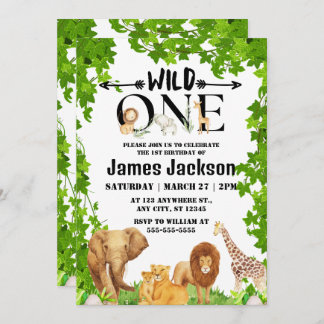 Invitation Wild One Jungle Safari Enfants Thématique 1er anni