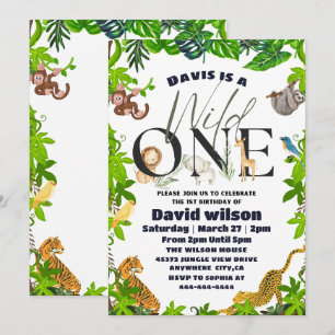 Invitation Wild One Jungle Safari Enfants Thématique 1er anni