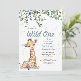 Invitation Wild One Jungle Safari Giraffe 1er anniversaire fê