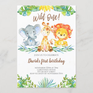 Invitation Wild One Jungle Safari mignonne garçon 1er anniver
