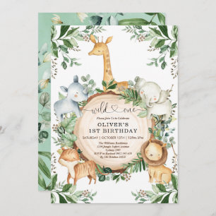 Invitation Wild One Jungle Safari Party Animaux 1er anniversa
