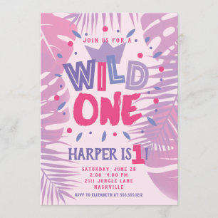 Invitation Wild One Jungle Thème Girl Premier anniversaire