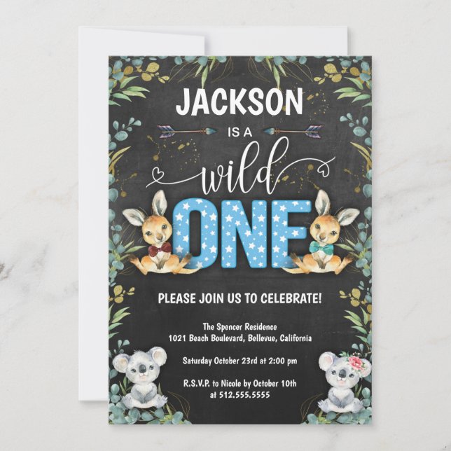 Invitation Wild One Kangaroo & Koala 1er anniversaire (Devant)