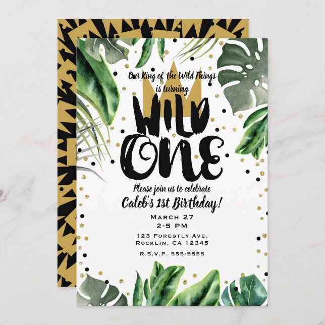 Invitation Wild One King of Things Crown 1st Birthday Photo (Devant / Derrière)
