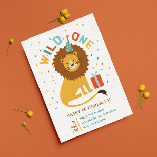 Invitation Wild One l Cute Lion 1er anniversaire Safari Party