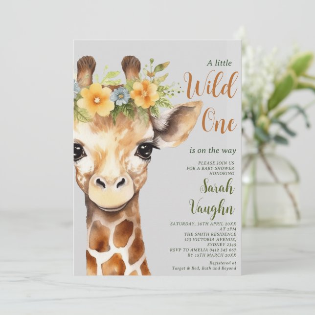 Invitation Wild One Little Giraffe Baby shower (Debout devant)
