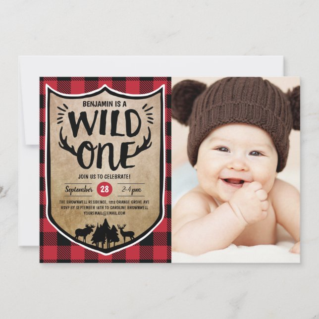 Invitation Wild One Lumberjack 1er Anniversaire Photo (Devant)