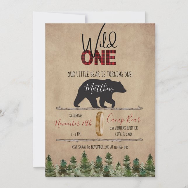 Invitation Wild One Lumberjack Anniversaire Imprimable Invita (Devant)