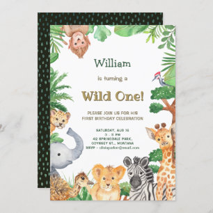 Invitation Wild One mignon Animaux Jungle Safari Anniversaire
