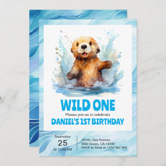 Invitation Wild One mignonne Baby Sea Otter dans l'eau 1er an