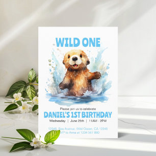 Invitation Wild One mignonne Baby Sea Otter dans l'eau 1er an