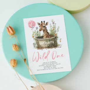 Invitation Wild One mignonne Giraffe 1er anniversaire Boho an