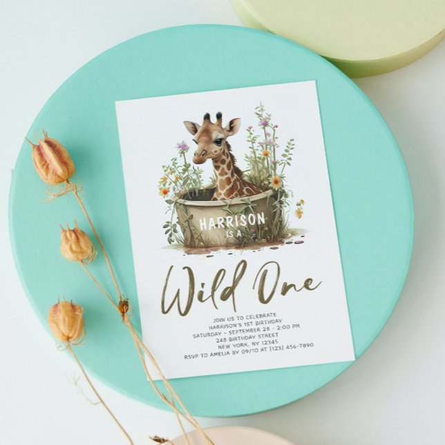 Invitation Wild One mignonne Giraffe 1er anniversaire Boho an (Créateur téléchargé)