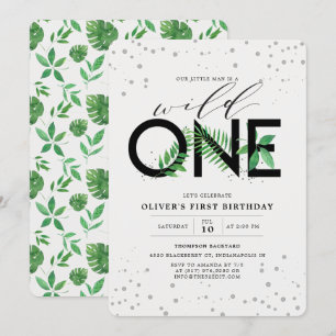Invitation Wild One Modern Tropical Green 1er anniversaire