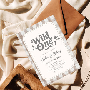 Invitation Wild One Neutral En vichy 1er anniversaire